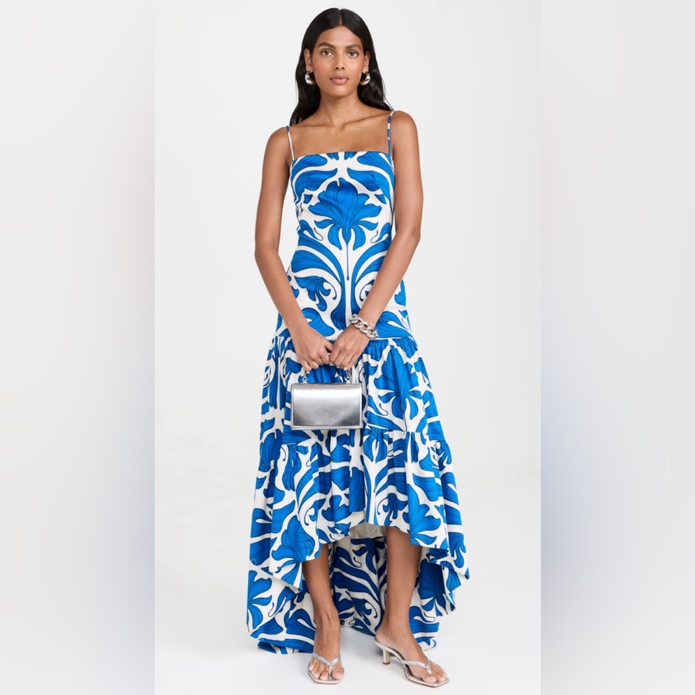 Andres Otalora Blue and White Floral Joya Tiered Dress size 2